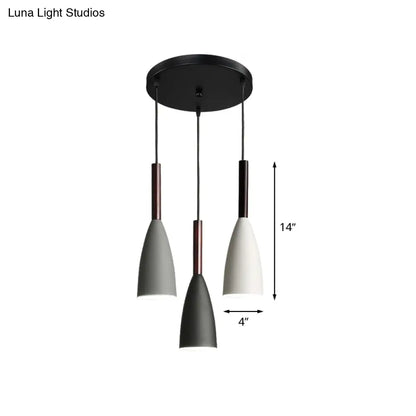 3-Light Black Iron Bell Pendant for Small Dining Rooms with Round Canopy