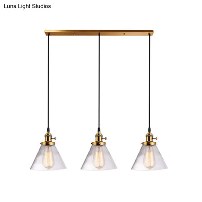 3-Light Cluster Pendant: Clear Glass Cone Down Lighting for Dining Room