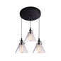 3-Light Cluster Pendant: Clear Glass Cone Down Lighting for Dining Room