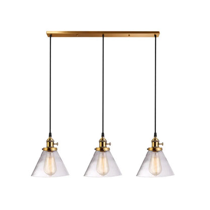 3-Light Cluster Pendant: Clear Glass Cone Down Lighting for Dining Room