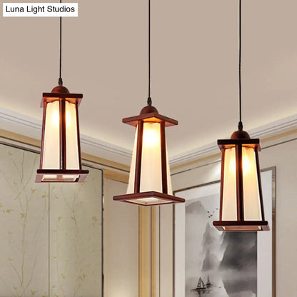 3-Light Coastal Wood Cluster Pendant with Frosted Glass Trapezoid Shade - Stylish Hanging Ceiling Light