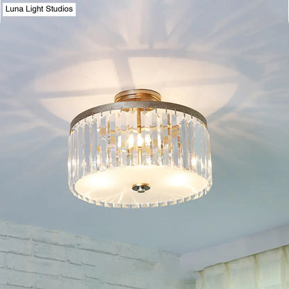 مصباح سقف أسطواني كريستالي من DecorBites™ بثلاثة مصابيح، باللون الذهبي/الفضي/الأسود الأنيق، مناسب لغرفة الطعام