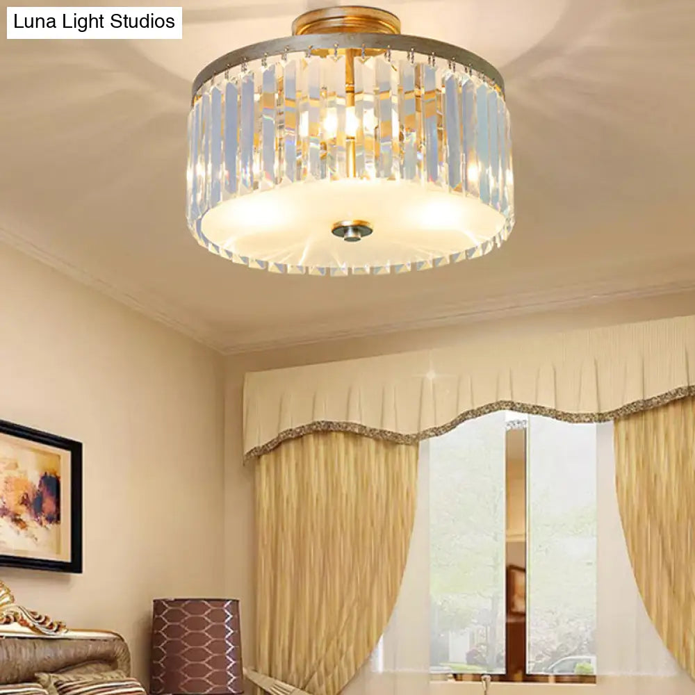 مصباح سقف أسطواني كريستالي من DecorBites™ بثلاثة مصابيح، باللون الذهبي/الفضي/الأسود الأنيق، مناسب لغرفة الطعام