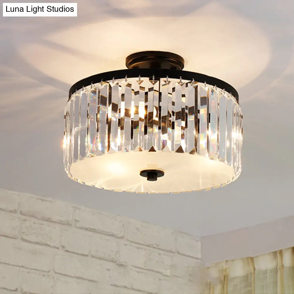 مصباح سقف أسطواني كريستالي من DecorBites™ بثلاثة مصابيح، باللون الذهبي/الفضي/الأسود الأنيق، مناسب لغرفة الطعام