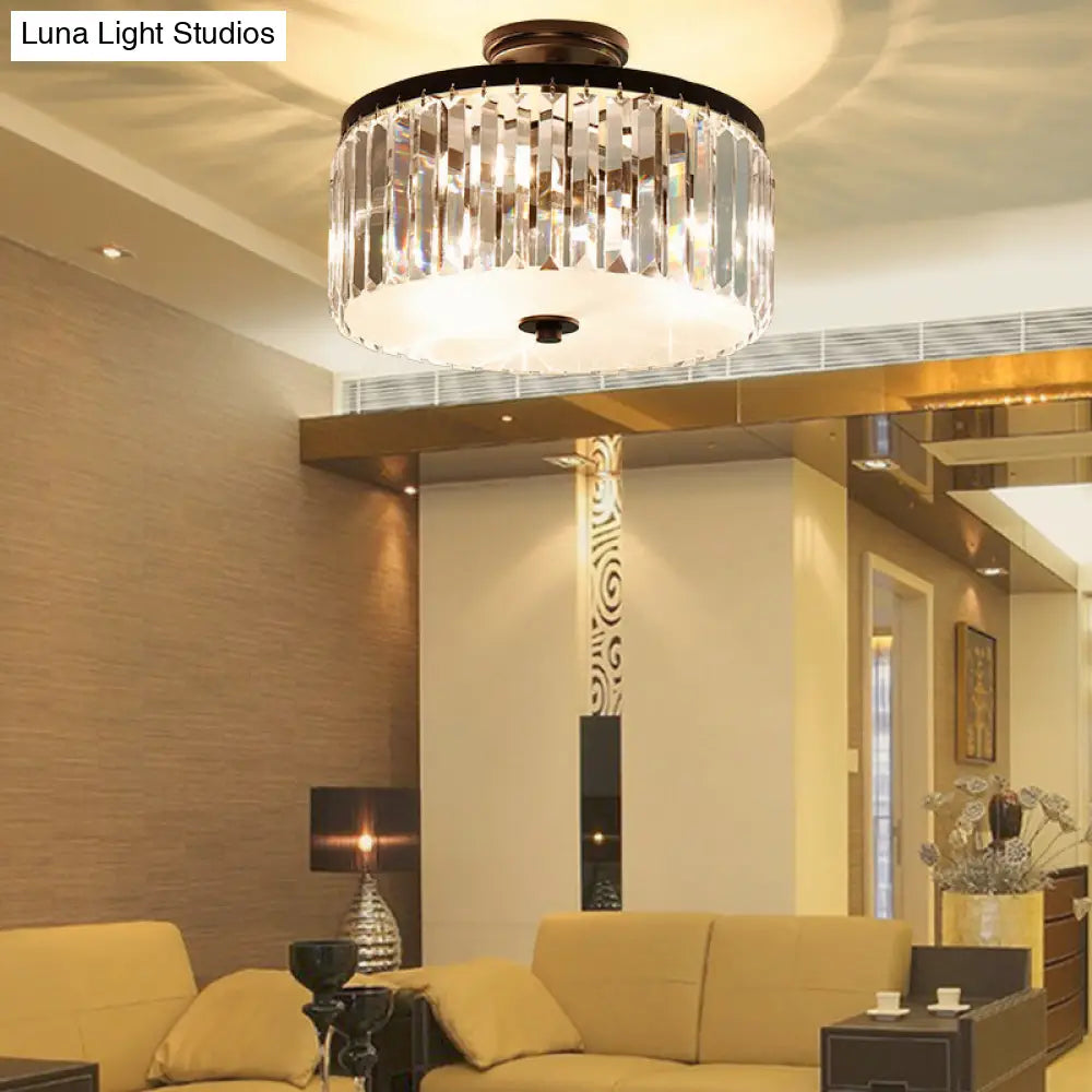 مصباح سقف أسطواني كريستالي من DecorBites™ بثلاثة مصابيح، باللون الذهبي/الفضي/الأسود الأنيق، مناسب لغرفة الطعام