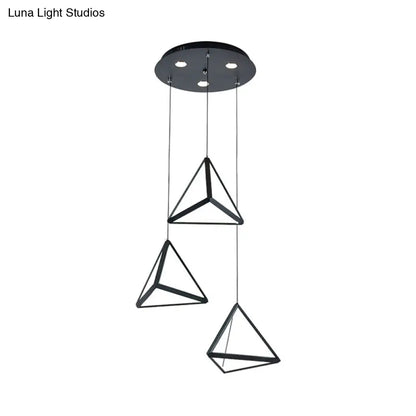 3-Light Dining Room Pendant with Pyramid Acrylic Shade - Black Cluster Ceiling Light in Warm/White