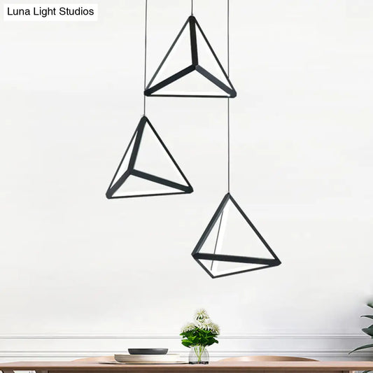 3-Light Dining Room Pendant with Pyramid Acrylic Shade - Black Cluster Ceiling Light in Warm/White