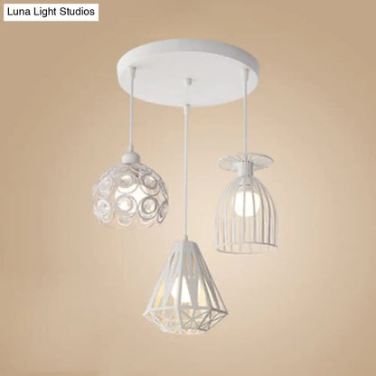 3-Light Loft Style Caged Metal Ceiling Fixture with Black/White Shades - Perfect for Restaurants