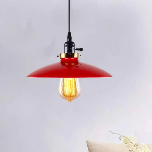 3-Pack Industrial Style Metal Pendant Light with Saucer Shade - Red Hanging Light for Restaurants