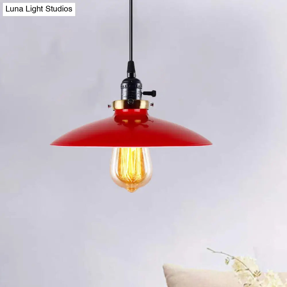 3-Pack Industrial Style Metal Pendant Light with Saucer Shade - Red Hanging Light for Restaurants