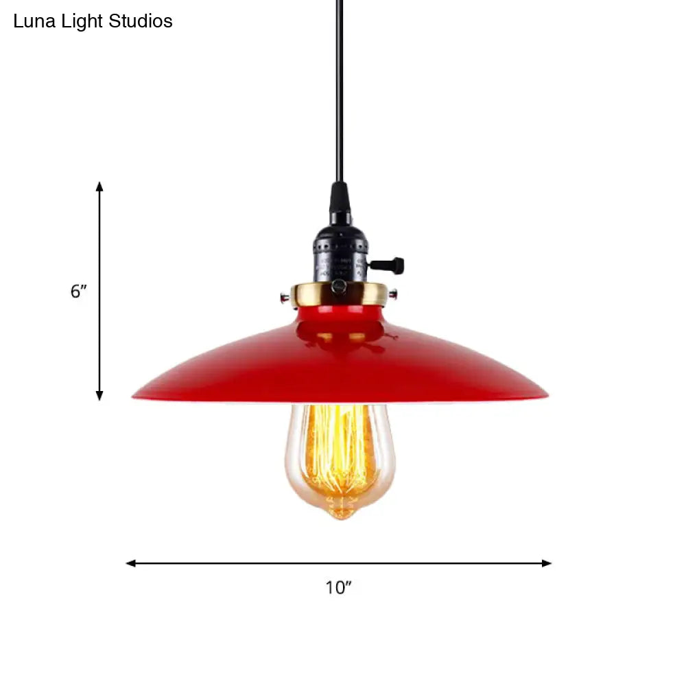 3-Pack Industrial Style Metal Pendant Light with Saucer Shade - Red Hanging Light for Restaurants