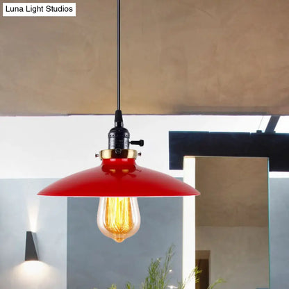 3-Pack Industrial Style Metal Pendant Light with Saucer Shade - Red Hanging Light for Restaurants