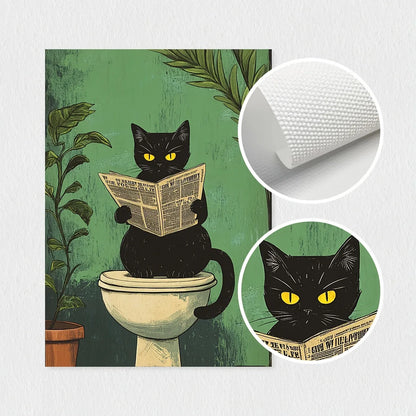 3-Piece Black Cat Bathroom Wall Art