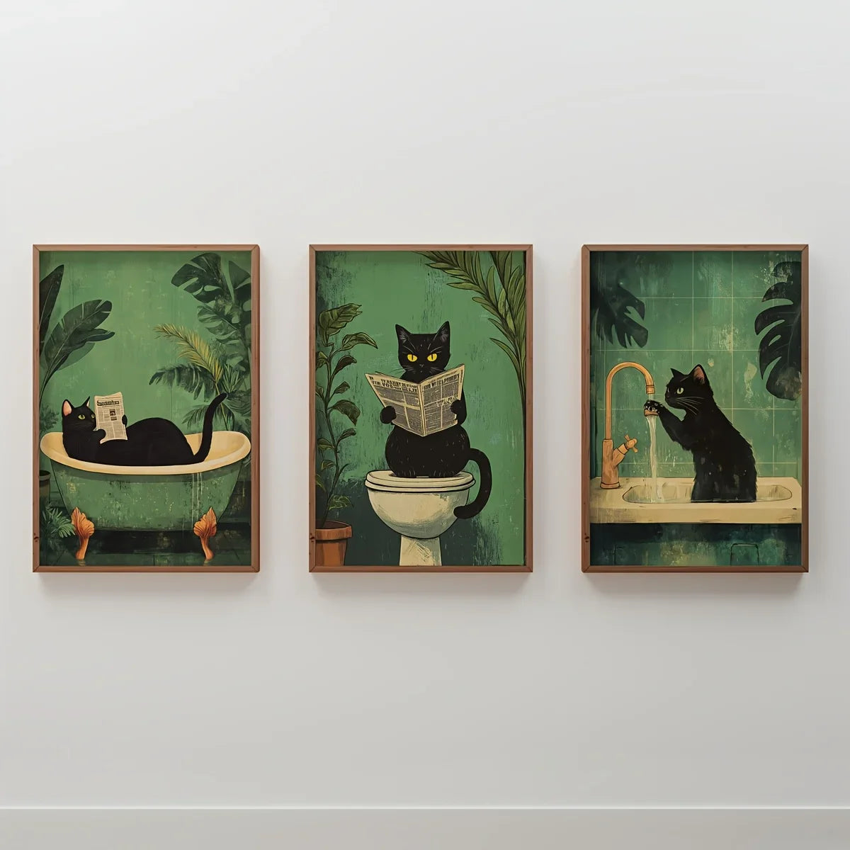3-Piece Black Cat Bathroom Wall Art