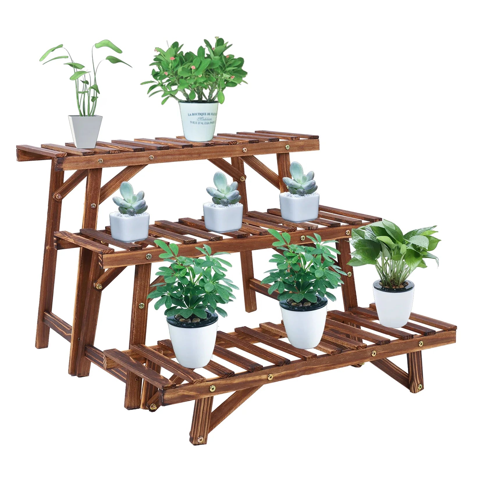 3 Tier Wood Ladder Plant Stand
