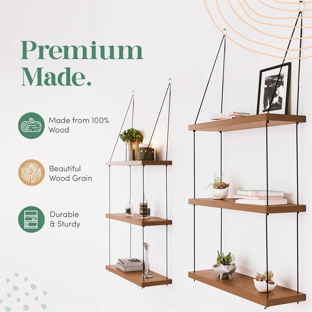 3-Tier Wooden Floating Shelf for Boho Decor
