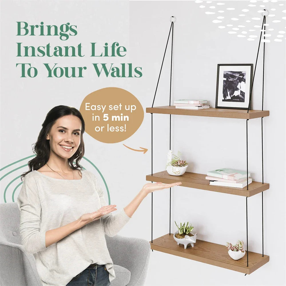 3-Tier Wooden Floating Shelf for Boho Decor