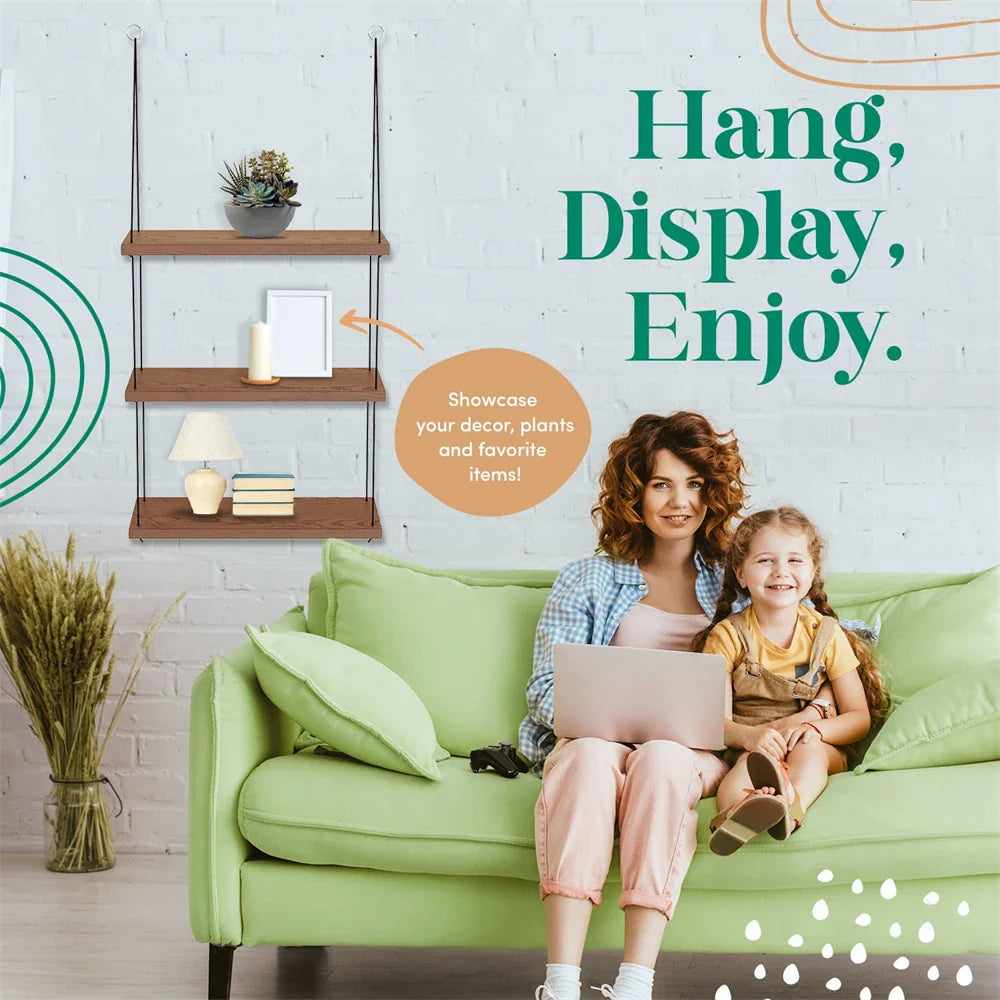 3-Tier Wooden Floating Shelf for Boho Decor