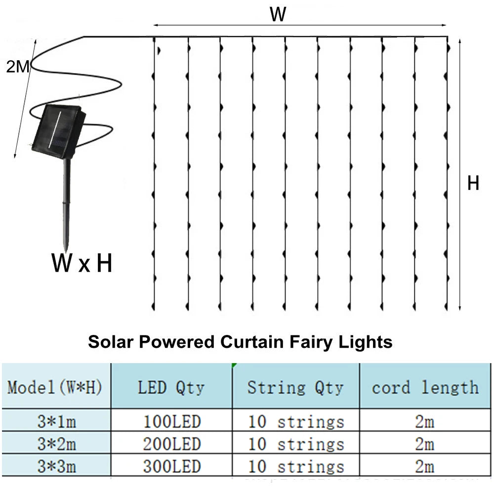 300 LED Solar Fairy Curtain Lights