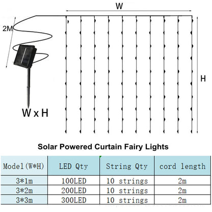 300 LED Solar Fairy Curtain Lights