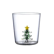 Clear glass 300ml 3d christmas tree wine tumbler featuring green and yellow glass christmas tree with star on top