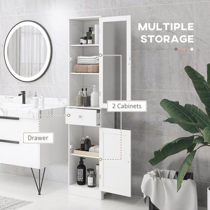 Kleankin Slim Bathroom Storage Cabinet Tall Narrow Linen Tower With Acrylic Door Drawer And Shelves White