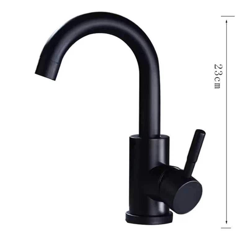 Black matte stainless steel single hole kitchen faucet with curved spout and cylindrical housing material base