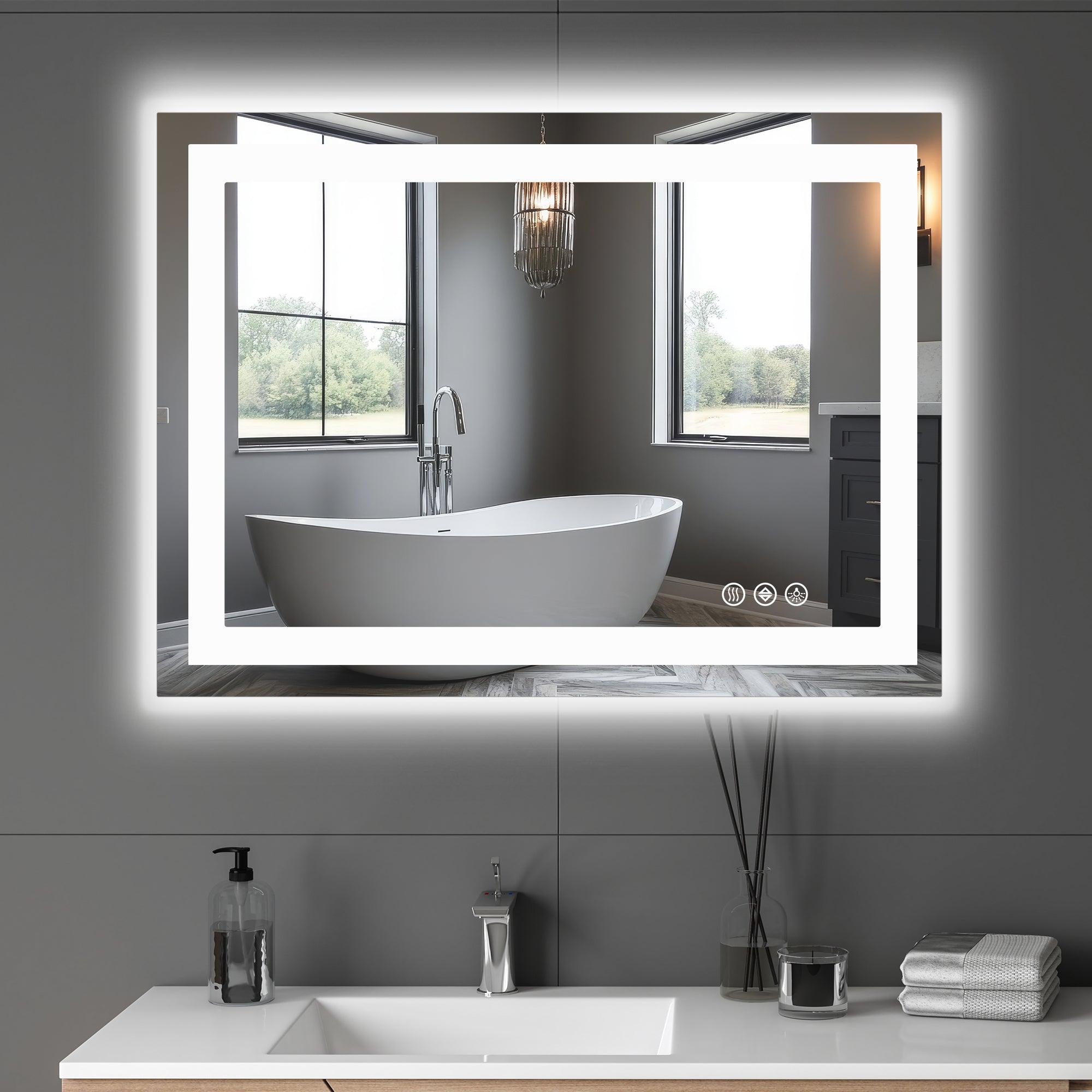 Espejo de baño LED antiempañante con fuente de luz dual y tres modos de iluminación