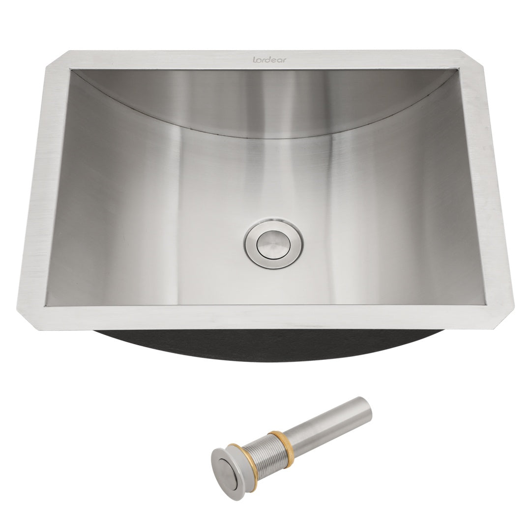 Lavabo de Baño de Montaje Inferior en Acero Inoxidable con Acabado de Níquel Cepillado y Desagüe de Elevación, Fácil de Limpiar, Duradero, Reductor de Ruido