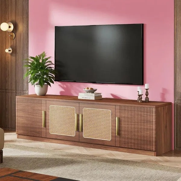 Walnut Rattan TV Stand
