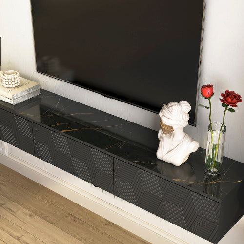 Schwebender TV-Ständer Wandmontiert mit 16-farbigen LEDs, Modernes TV-Ständer, Schwebender TV-Schrank Entertainment-Center für 55 60 65 Zoll TV, Schwarz