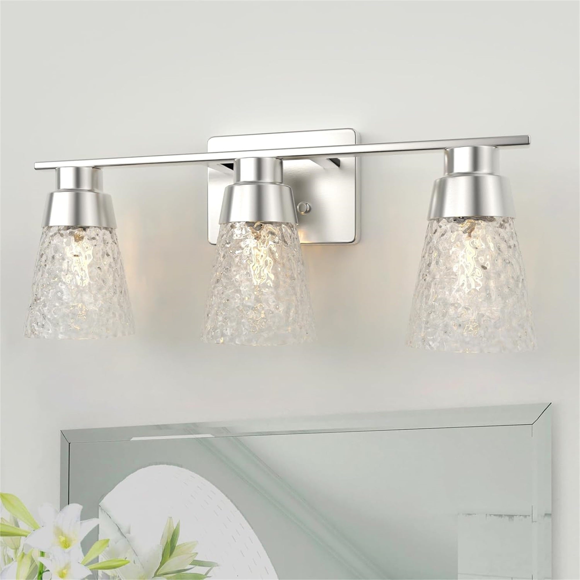 Nickel Hammered Glass Sconce