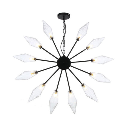 Modern Industrial Sputnik Chandelier with Amber/Clear Glass - 6/9/12 Lights - Black/Copper/Chrome Finishes