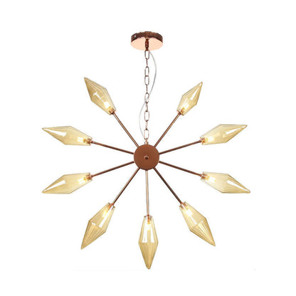 Modern Industrial Sputnik Chandelier with Amber/Clear Glass - 6/9/12 Lights - Black/Copper/Chrome Finishes