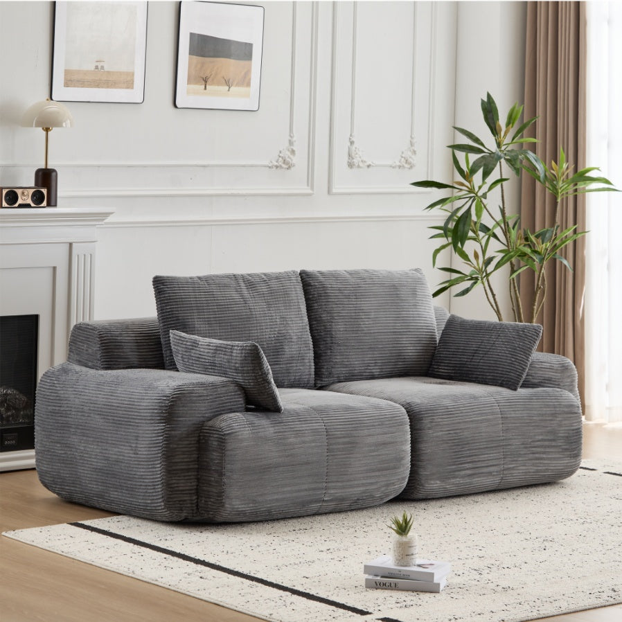 Sofá Comprimido de Espuma de Memoria Moderna, Sofá Seccional Grande de 2 Plazas para Sala de Estar, Sofá Seccional Modular Nube Amigable con Mascotas, Tela de Pana, Loveseat Extra Profundo, Sin Ensamblaje Requerido, Gris