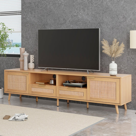 Rattan TV Stand For TVs Up To 85'', Modern Farmhouse Media Console Center