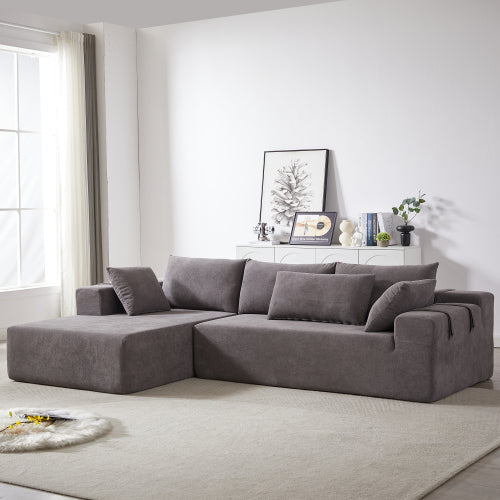 Juego de Sofá Seccional Tapizado en Chenille Moderno, Sofá Seccional en Forma de L Modular de 108 Pulgadas con 6 Almohadas, Sofá Couch de Combinación Libre para Sala de Estar, Dormitorio