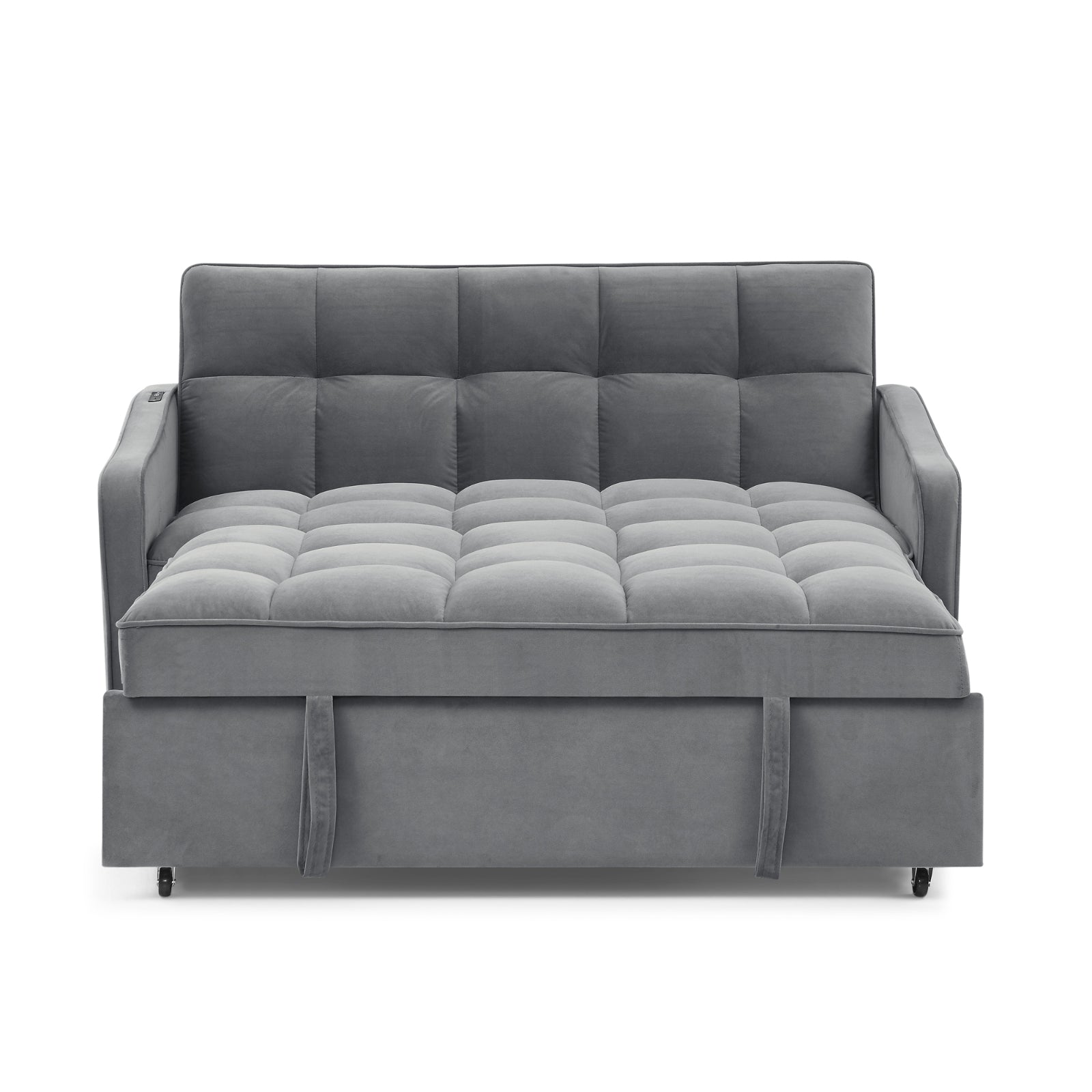 Grey Velvet Sofa Bed Pull-Out Adjustable Back