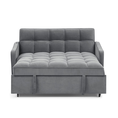 Loveseat Sofa Bed Pull-out, Adjustable Back, Arm Pockets, TypeC & USB Charging