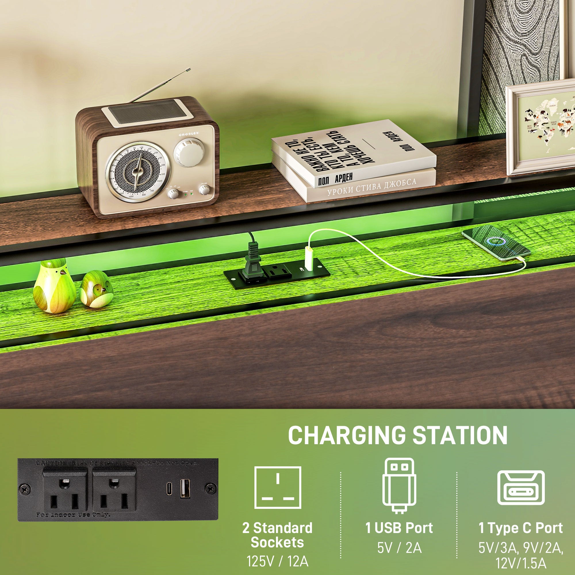 Queen-Size-Bettgestell mit LED-Beleuchtung und Ladestation