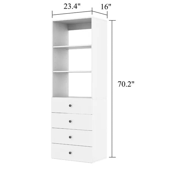 Organizador de Armario Modular de Madera Livelylodge de 70.2"H: Sistema de Armario Abierto Moderno con 4 Cajones para Dormitorio y Vestíbulo Acabado en Blanco