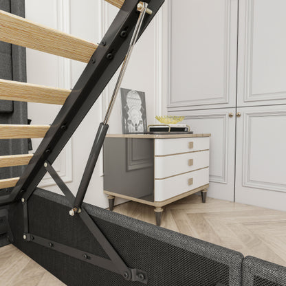 Queen Size Bed Frame With Storage - Lift Up Storage Bed With Modern Wingback Headboard, USB Ports