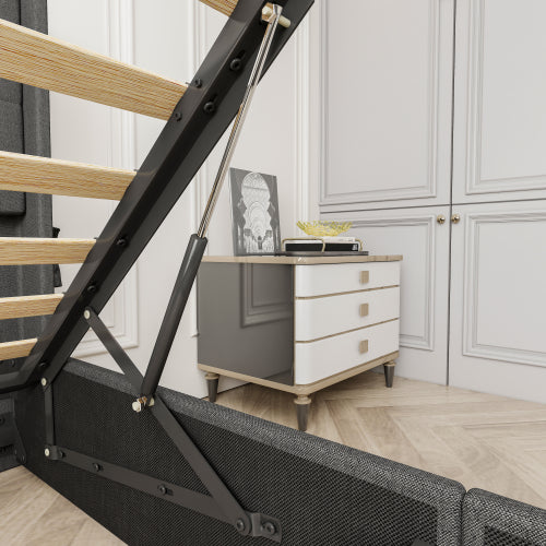 Gray Upholstered Storage Bed