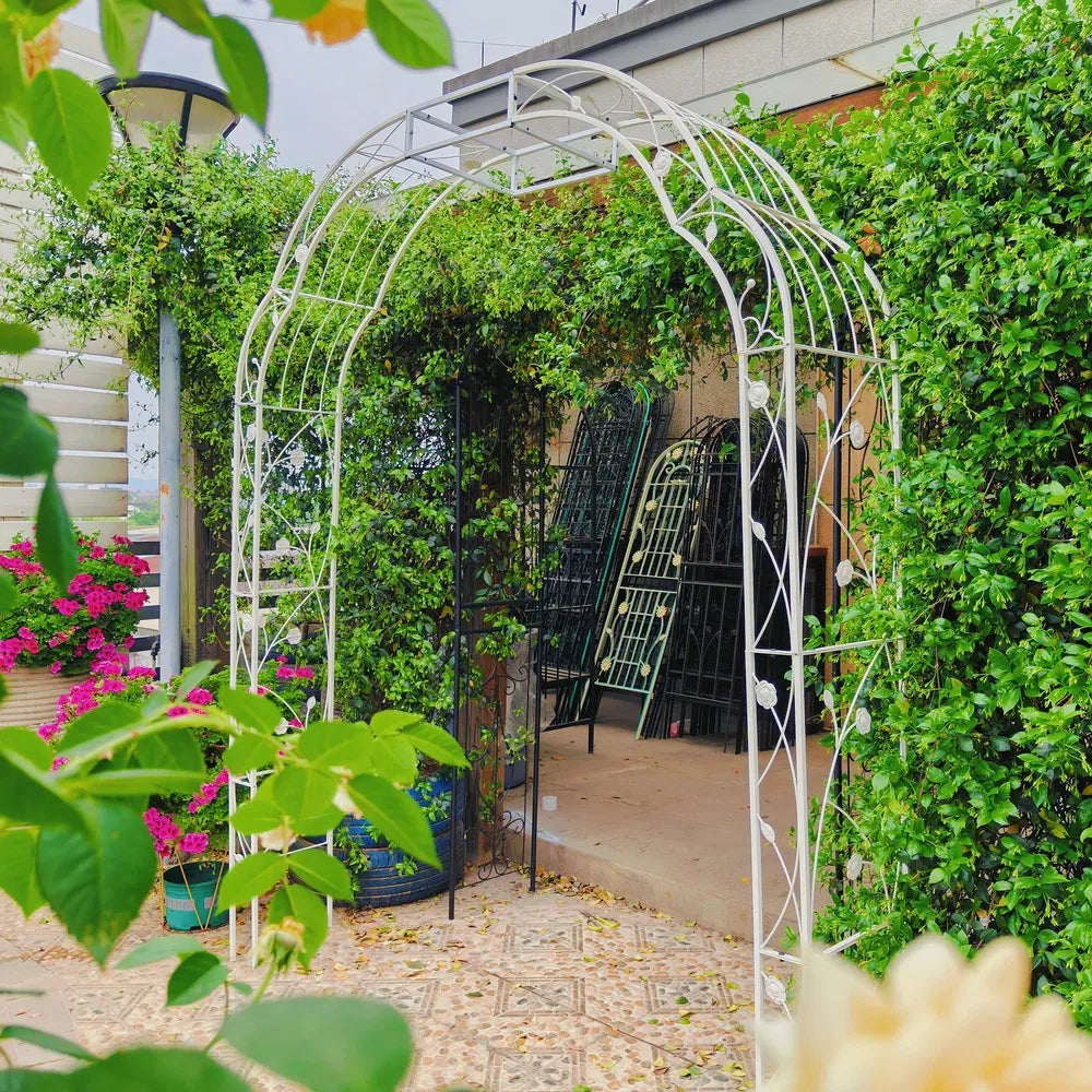 Metal Garden Arch W74.4'' X H98.4'' Garden Arbor Trellis Climbing Plants Support Rose Arch Outdoor Arch