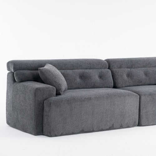 LY-029 Graue Kompressionssofa für 4 Personen, Kombinierte Sofa, Holzmaserung Chenille-Stoff, Voll-Schwamm-Kompressionssofa, kombinierte Sofa mit 2 Kissen für Wohnzimmer, Möbel für Zuhause, Wohnung