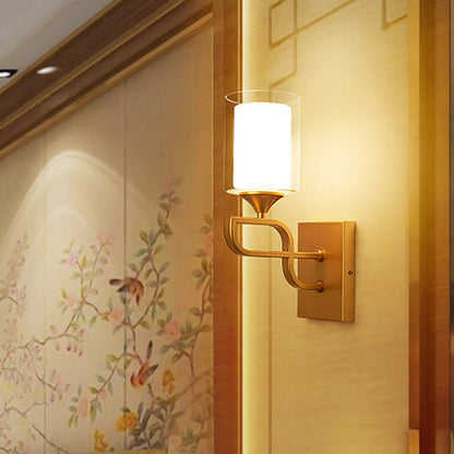 DecorBites™ Gold Contemporary Armed Wall Sconce with Opal Glass Shade and 1 Bulb