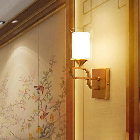 DecorBites™ Gold Contemporary Armed Wall Sconce with Opal Glass Shade and 1 Bulb