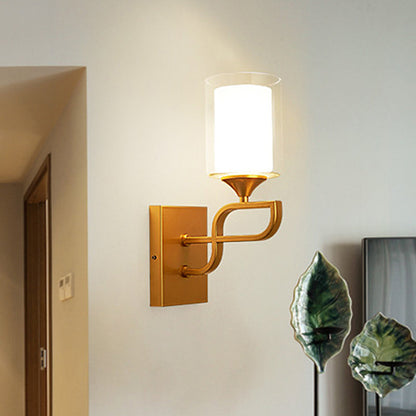 DecorBites™ Gold Contemporary Armed Wall Sconce with Opal Glass Shade and 1 Bulb