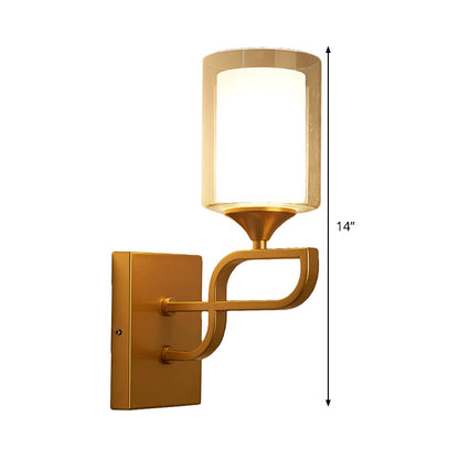 DecorBites™ Gold Contemporary Armed Wall Sconce with Opal Glass Shade and 1 Bulb