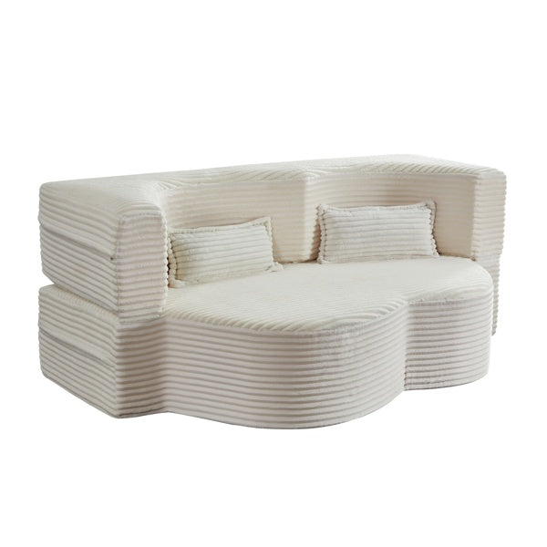 Sofá de Piso Moderno con 2 Almohadas, Sofá Cama Convertible de Terciopelo Acolchado, Colchón Plegable de Tamaño Completo para Sala de Estar, Cama para Invitados, sin Ensamblaje Requerido, Beige